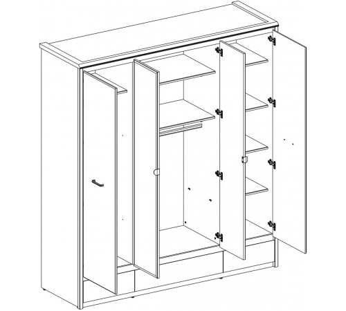 Четырехстворчатый шкаф для одежды с зеркалом Бьёрк 4DG3S Z