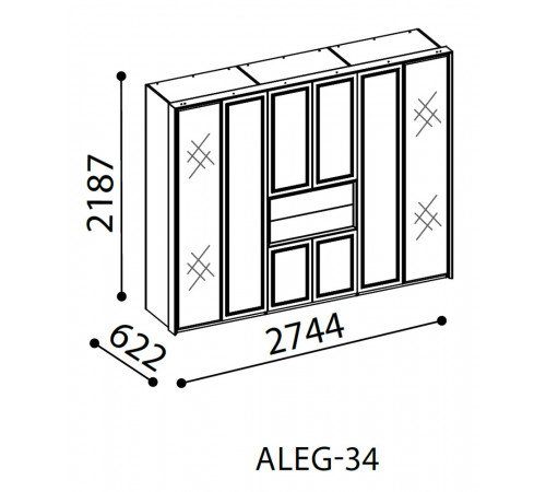 Шестистворчатый распашной шкаф для одежды и белья с зеркалом в спальню Алегро ALEG-34