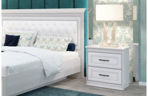 Спальня Неаполь 2 Ясень анкор светлый (патина "серебро") экокожа «polo» белая.