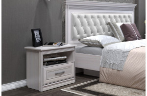 Кровать 1400/1600/1800 с подъемным механизмом Неаполь  Ясень анкор светлый (патина "серебро") экокожа polo белая