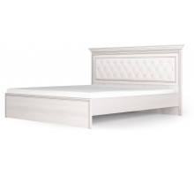 Кровать 1400/1600/1800 с ортопедическим основанием Неаполь Ясень анкор светлый (патина "серебро") экокожа polo белая