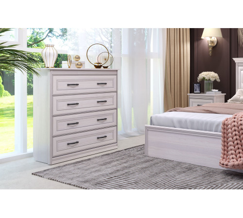 Спальня Неаполь Ясень анкор светлый (патина "серебро") экокожа «polo» белая.