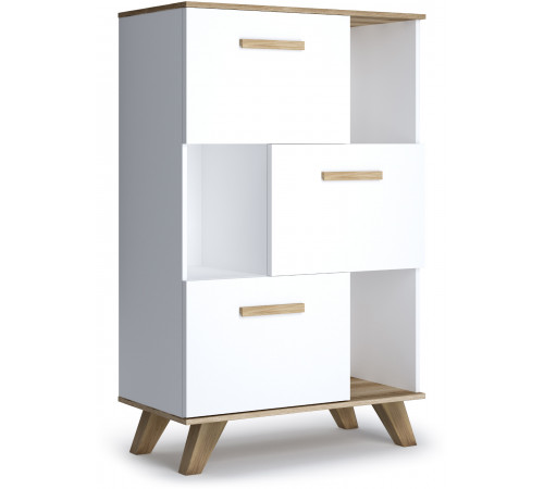 Шкаф низкий с нишами Вега Скандинавия (глянец, белый + дуб каньон)
