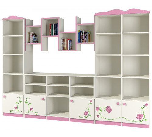 Модульная детская стенка для книг и игрушек с полками и ящиками Розалия