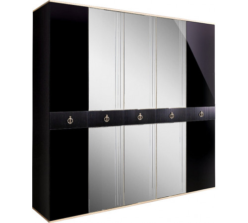 Пятистворчатый шкаф для одежды с зеркалом Rimini Solo РМШ1/5 (s) (черный)