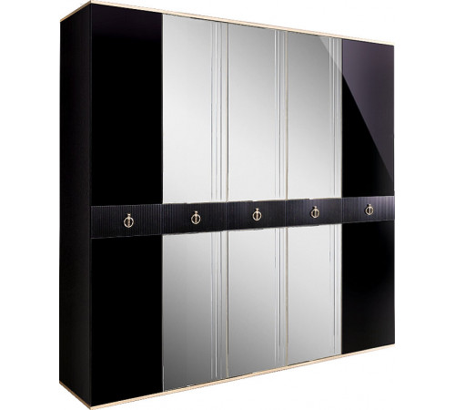 Пятистворчатый шкаф для одежды с зеркалом Rimini Solo РМШ1/5 (s) (черный)